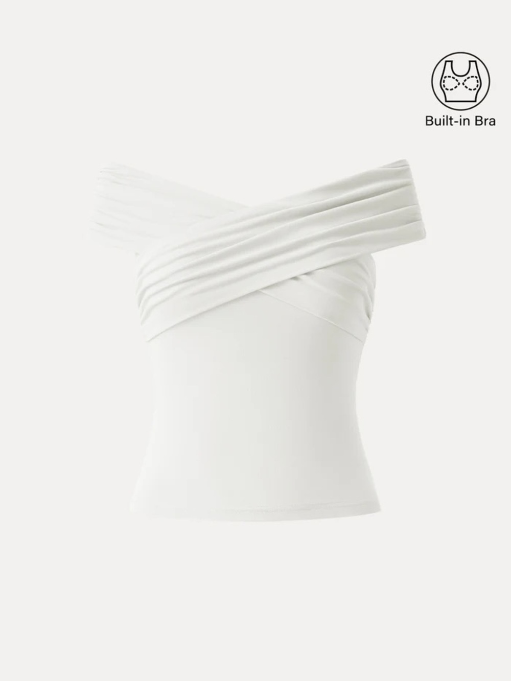 OGL Off-Shoulder White Ruched Built-In Bra Top - Picture 3 of 9